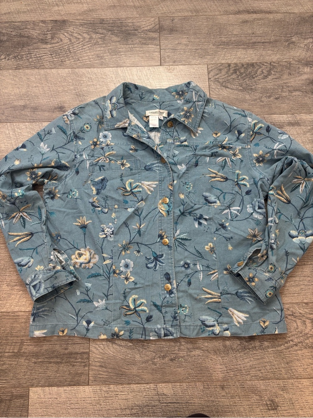 Coldwater Creek Light Blue Floral Button-Front Shirt
